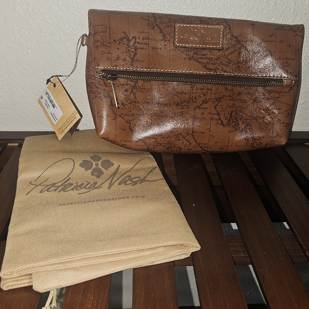 Beautiful Patricia Nash Signature Riot Rust Map Print Large Clutch